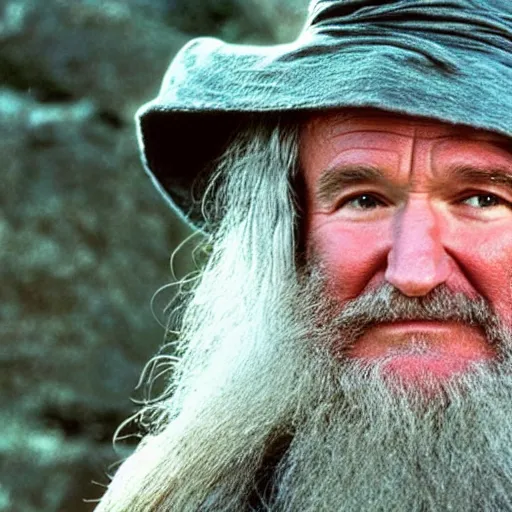 Prompt: Robin Williams playing Gandalf in Lord-of-the-Rings, screenshot