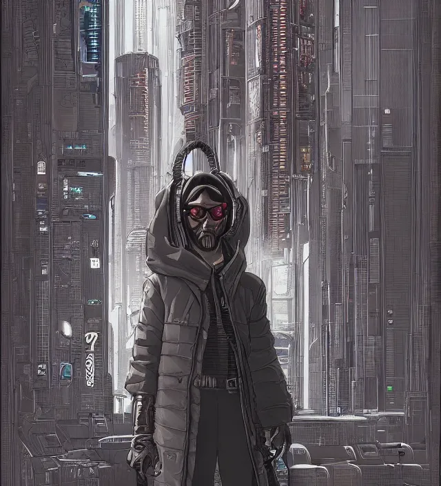 Prompt: a cyberpunk hacker in the style of jean giraud in the style of ralph mcquarrie trending on artstation deviantart pinterest hyper detailed photorealistic highlights and shadow hd 8 k post - processing high resolution