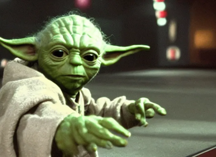 Image similar to film still of yoda goes bowling in the new Star Wars movie, 4k