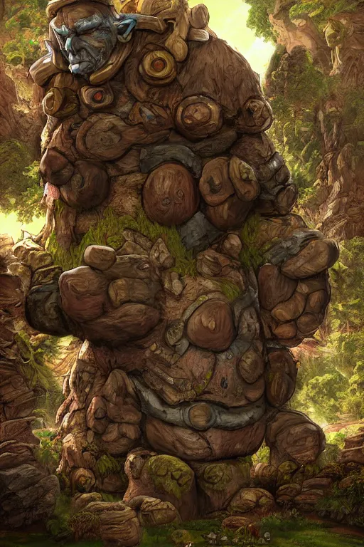 Image similar to zelda fantasy art giant golem troll wood rock greeble gemstone, global illumination ray tracing hdr fanart arstation by sung choi and eric pfeiffer and gabriel garza and casper konefal