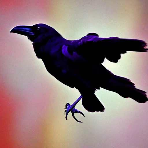 Prompt: a photograph of a raven with iridescent feathers