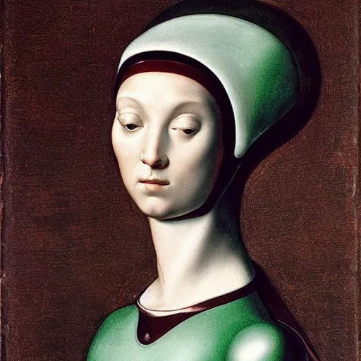 Image similar to a portrait of a female android by agnolo bronzino