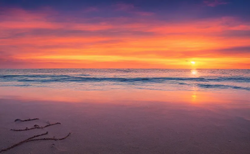 Prompt: a beach with a beautiful sunset