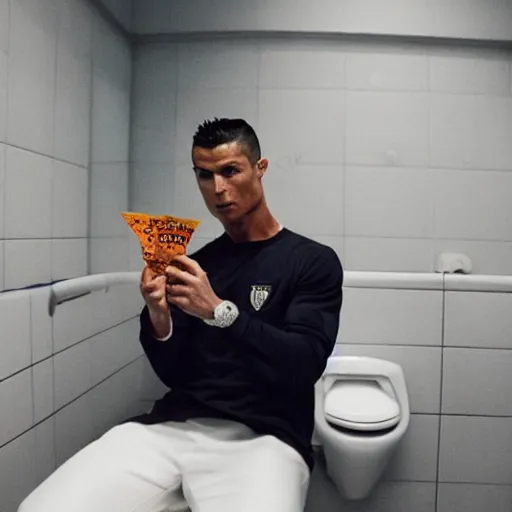 Prompt: cristiano ronaldo eating doritos in the toilet, cinematic composition, 4 k, movie still