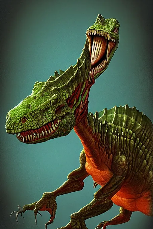 Prompt: irradiated dinosaur,painted by Rudolph Belarski and Ron Walotsky and Fred Fields and Glenn Chadbourne,trending on artstation, haunted lighting tilt-shift,still life ,tintype photo,Pixar ,creature concept art,telephoto lens ,