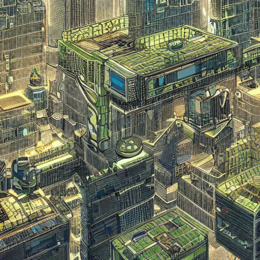 Prompt: a future solarpunk city, high quality, illustration, highly detailed, straight lines