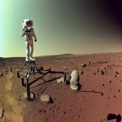 Prompt: David Bowie on Mars, selfie