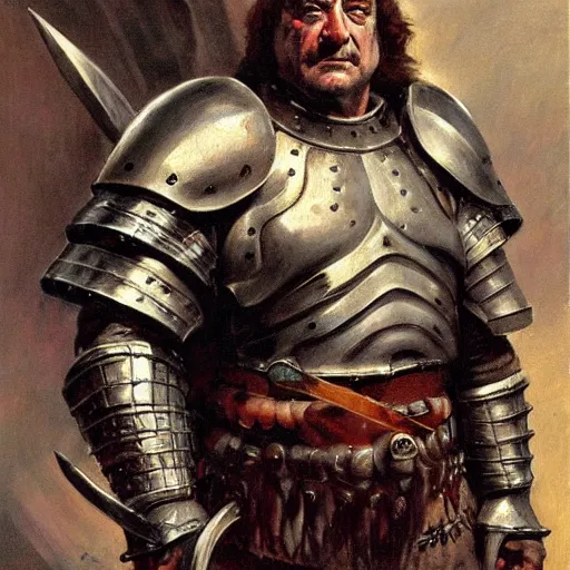 Image similar to portrait of john goodman wearing armor and holding sword by frank fazetta, fantasy, barbarian