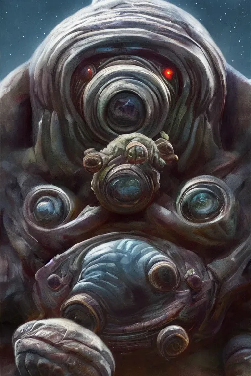 Image similar to oil portrait of a tardigrade, epic, cinematic, elegant, highly detailed, featured on artstation