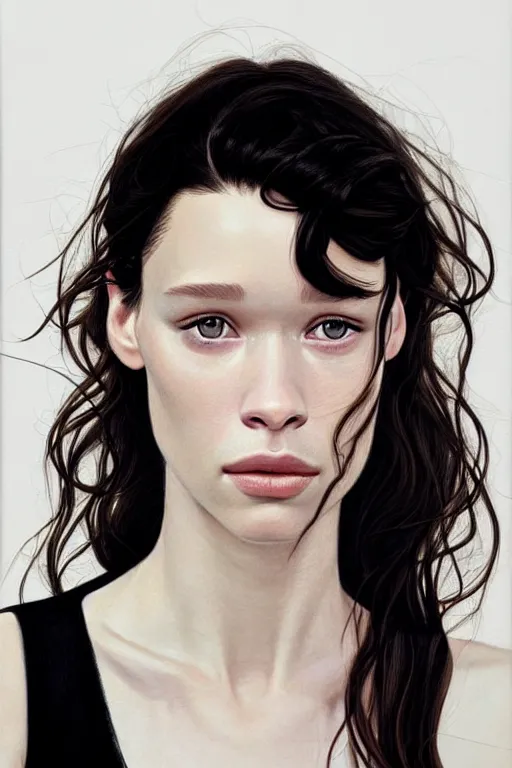 Image similar to a gallery artwork by Phil noto of Astrid berges frisbey; proportional face; beautiful face; lithe; wistful; symmetrical features