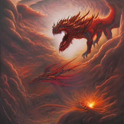 Image similar to an epic demonic alien dragon demigod descending from the heavens and cosmos to consume the earth, by dan seagrave art