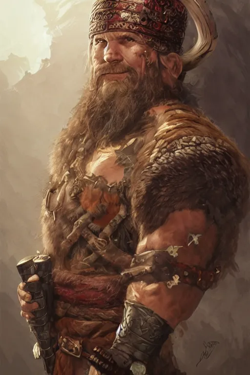 Prompt: portrait of the viking wearing the legendary loot headgear by artgerm and Craig Mullins, James Jean, Andrey Ryabovichev, Mark Simonetti and Peter Morbacher 16k