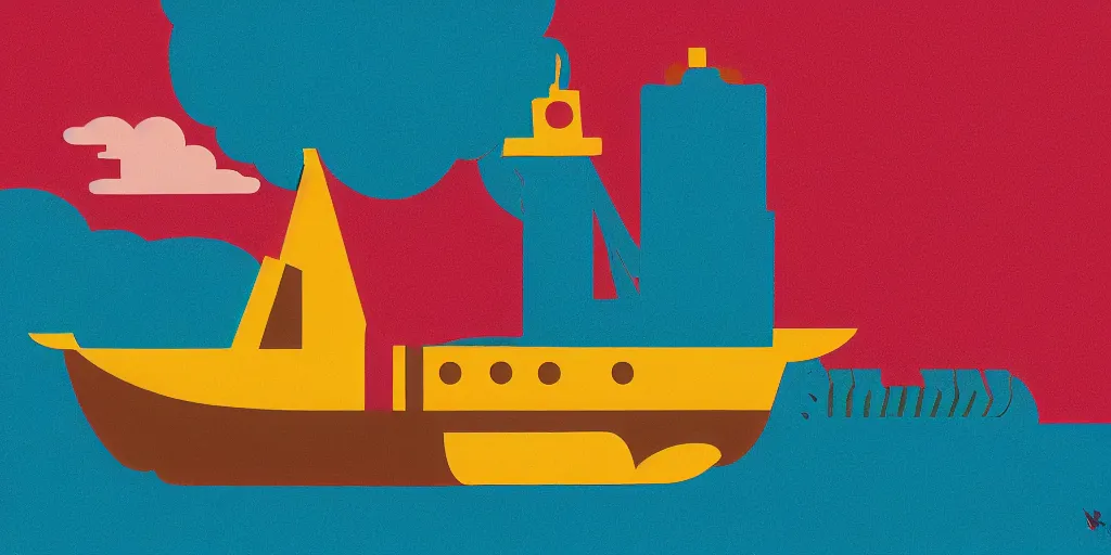 Image similar to ship in a bottle. illustration. multicolored. by tom whalen