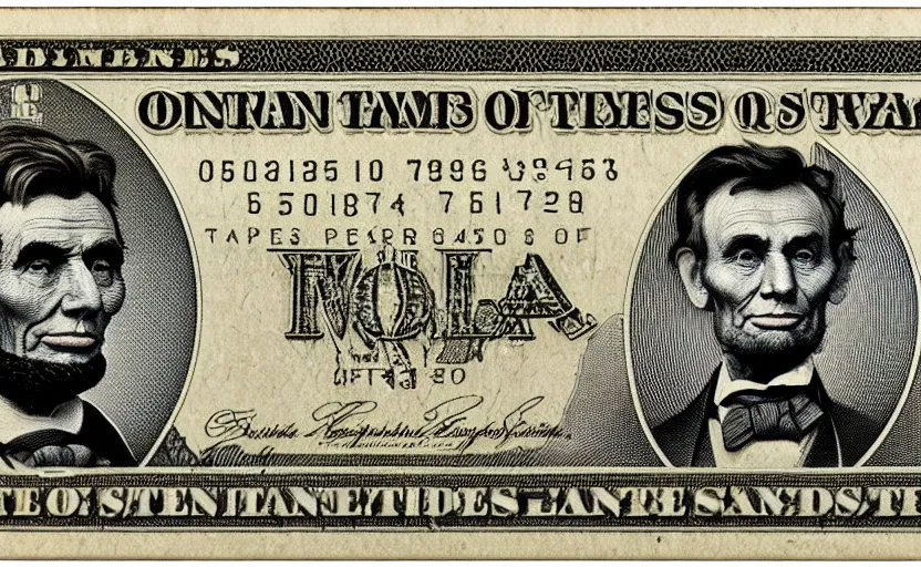 Image similar to rectangular photograph of five dollar u. s. currency note featuring lincoln