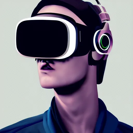 Image similar to cyberpunk, bot wearing vr headset, sci - fi, face, portrait, illustration