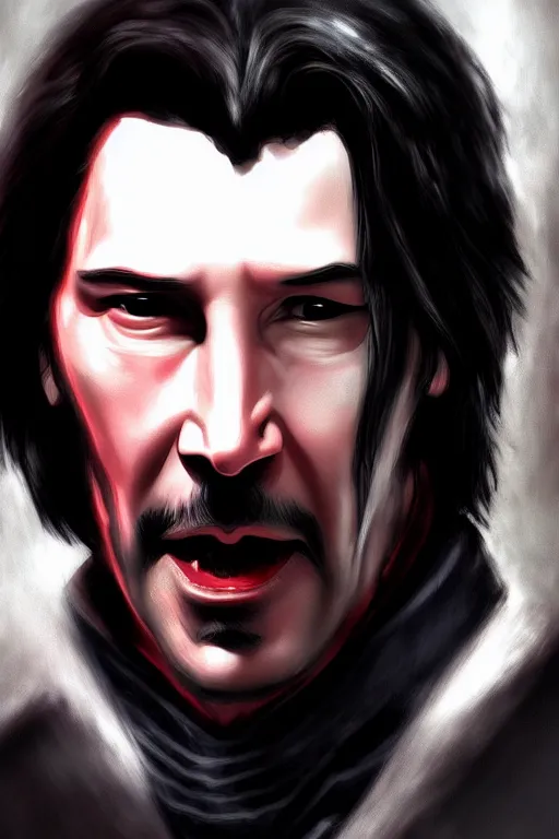 Image similar to keanu reeves as dracula, detailed art, artstation