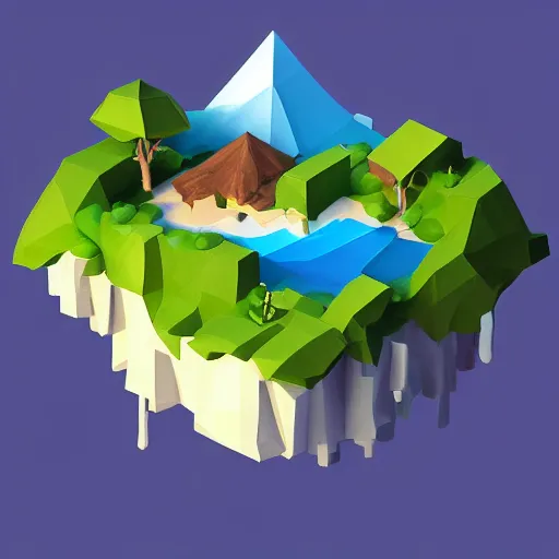 Image similar to dream a floating island isometric art, low poly art, game art, artstation, 3D render, cgsociety