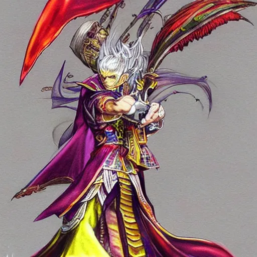 Image similar to kefka palazzo using a smartphone!!!!!!!!!!! by yoshitaka amano, concept art