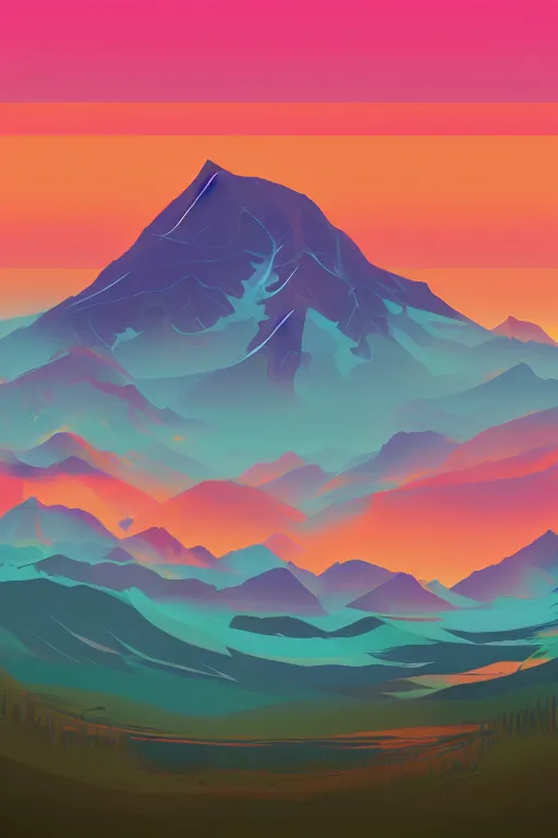 Image similar to sunrise mountain water vector illustration digital art by james gilleard trending on artstation