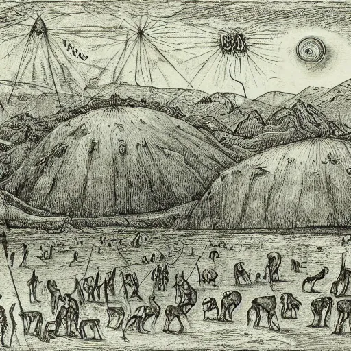 Image similar to the end of the world by hironymous bosch, detailed drawing,