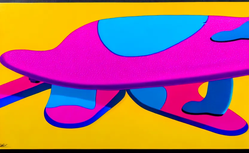 Image similar to flying skate boards by shusei nagaoka, kaws, david rudnick, airbrush on canvas, pastell colours, cell shaded!!!, 8 k