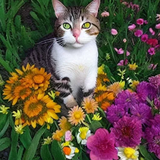 Image similar to a cat made of flowers