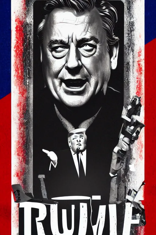 Image similar to minimal movie poster, trump, john goodman is united states president donald trump, solid colors, cinematic, fan art, trending on artstation