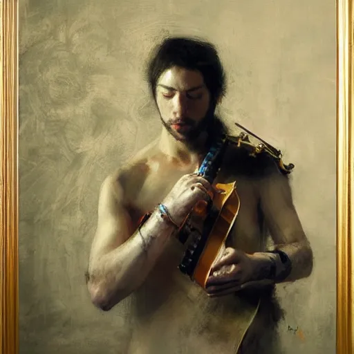 Prompt: the musician by ruan jia, portrait