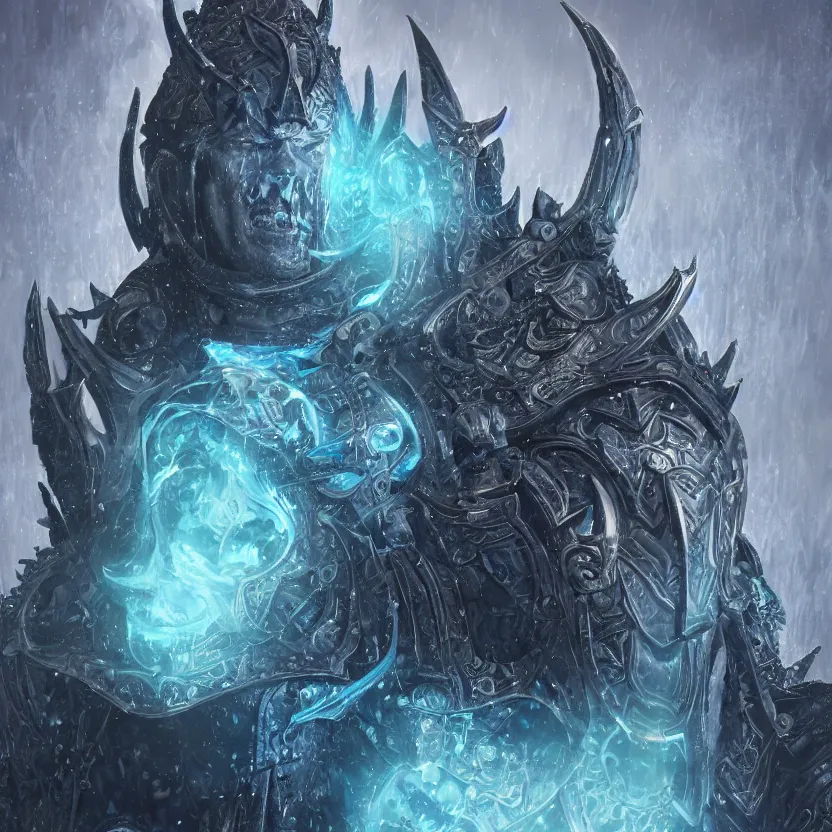 Image similar to portrait of Anthony Starr as The Lich King Prince Arthas, intricate abstract, intricate artwork. nightmare fuel. by Tooth Wu, wlop, beeple, dan mumford. octane render, trending on artstation, greg rutkowski very coherent symmetrical artwork. cinematic, hyper realism, high detail, octane render, 8k, iridescent accents