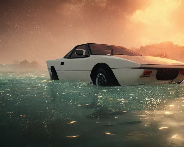 Prompt: white lotus esprit submerged under water, cinematic, photoreal, by red dead redemption 2
