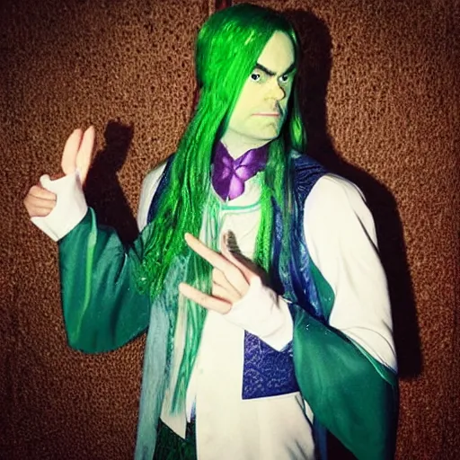 Image similar to “Bill Hader cosplaying as The Great Fairy from Ocarina of Time, convention photo”