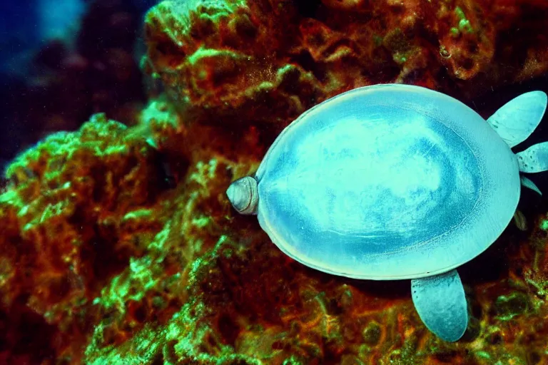 Prompt: cute anime - horseshoecrab underwater, in 2 0 1 2, bathed in the the glow of a crt television, crabcore, low - light photograph, anime key art