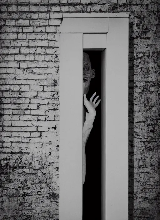 Tall, slender, and pale man in dark, rusty corner on Craiyon