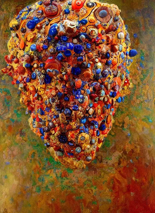 Image similar to a sculpture portrait made of bacteria and virus and molecules and atoms, painting part by wojciech siudmak, part by ilya repin, part by max ernst, part by norman rockwell, artstation