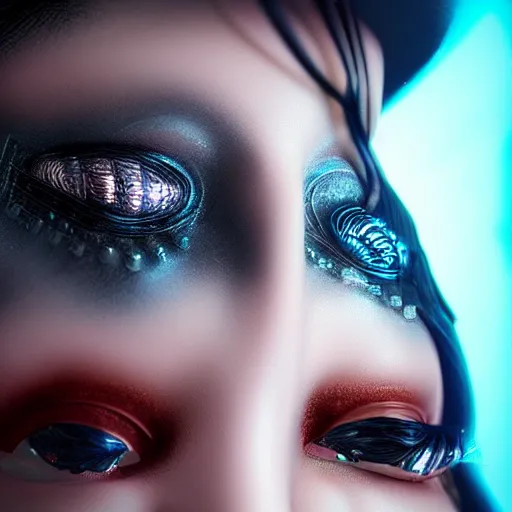 Image similar to ultrarealistic cyberpunk nymph close up