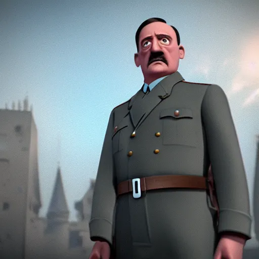 Prompt: 3d render of still of Hitler movie, , blender, trending on artstation, 8k, highly detailed, disney pixar 3D style