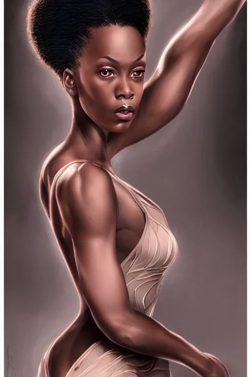 Prompt: hyperrealistic photography of a highly detailed and symmetrical gorgeous black female ballerina in the style of vargas and wlop, highly detailed, face symmetry, masterpiece, award - winning, sharp focus, intricate concept art, ambient lighting, 8 k, artstation