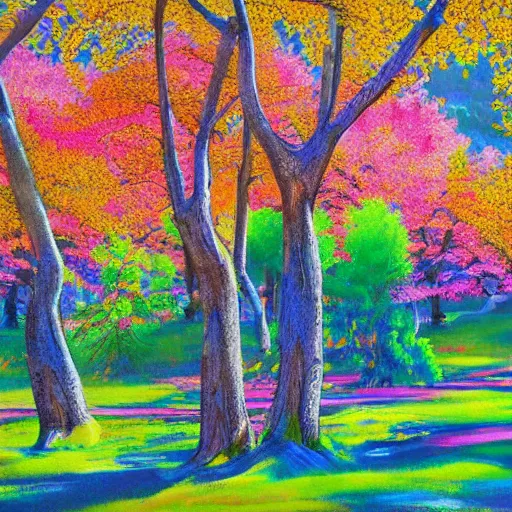 Prompt: an artwork of a landscape of a sakura forest, multicolored