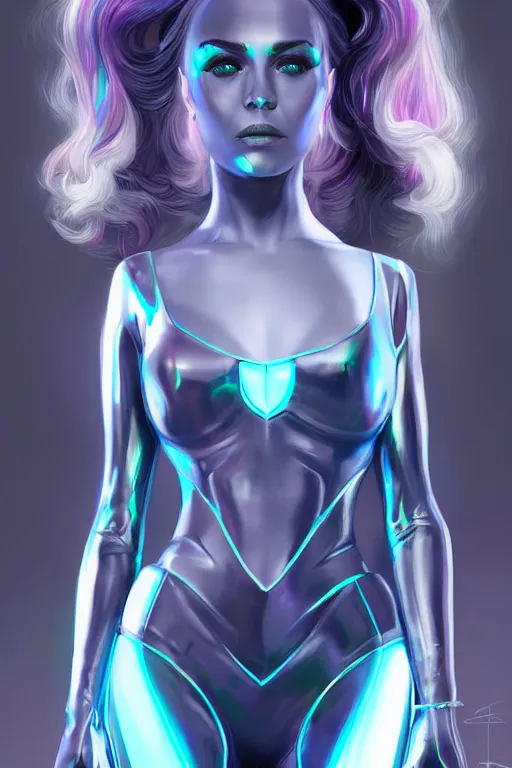 Prompt: Amanda 89asdjkqw in a metallic futuristic spacesut highly detailed digital painting artstation character concept art by artgerm and greg rutkowsi, holographic neon highlights