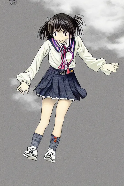 Prompt: high detail portrait of japanese manga high school girl, jump, sunday, hakusensha