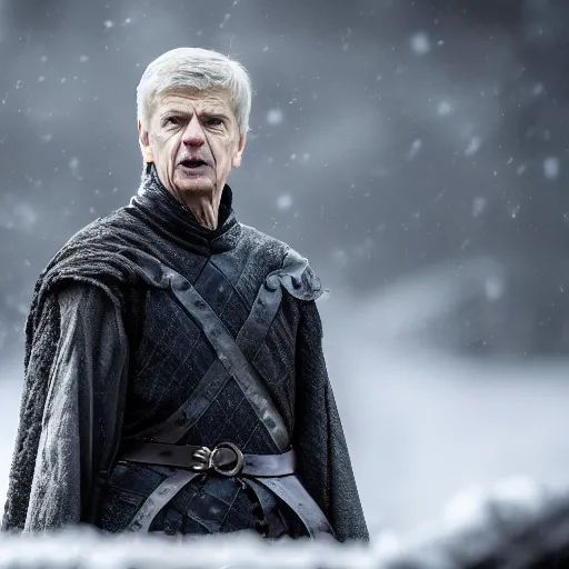 Image similar to Arsene Wenger in Game of Thrones, 4K, epic, cinematic, focus, movie still, fantasy, serious, extreme detail, atmospheric, dark colour, sharp focus