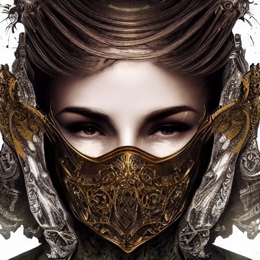 Image similar to Very very very very highly detailed epic photo of face with venetian mask, intricate, dystopian, sci-fi, extremely detailed, digital painting, artstation, concept art, smooth, sharp focus, illustration, intimidating lighting, incredible art by Artgerm