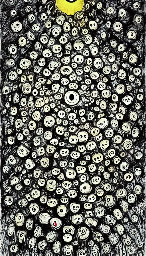 Prompt: a storm vortex made of many demonic eyes and teeth, by raymond briggs