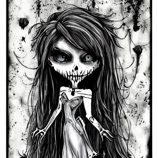 Prompt: grunge drawing of monster by mrrevenge, corpse bride style, horror themed, detailed, elegant, intricate