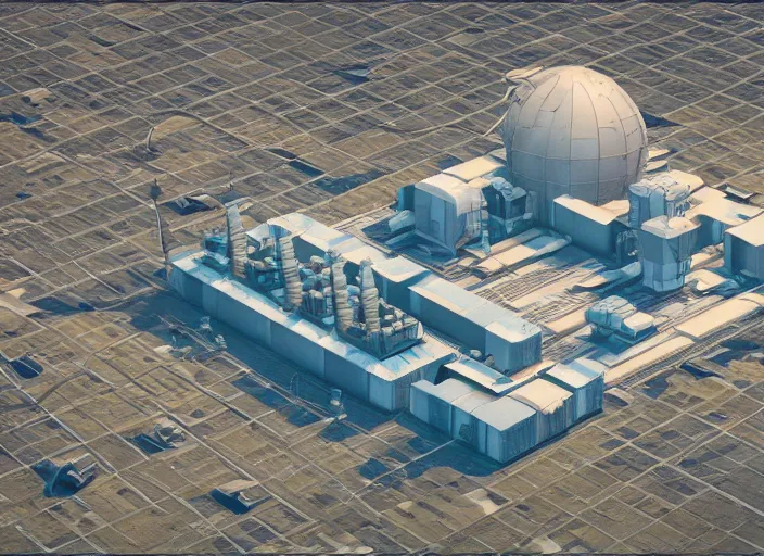 Image similar to hyper detailed nuclear station zaporozhsksya isometric aerial lowpoly by beeple, wlop, unreal engine 5, lumen, nanite