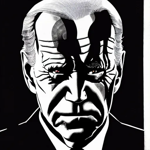 Image similar to Joe Biden looking sinister, by Tsutomu Nihei, highly detailed