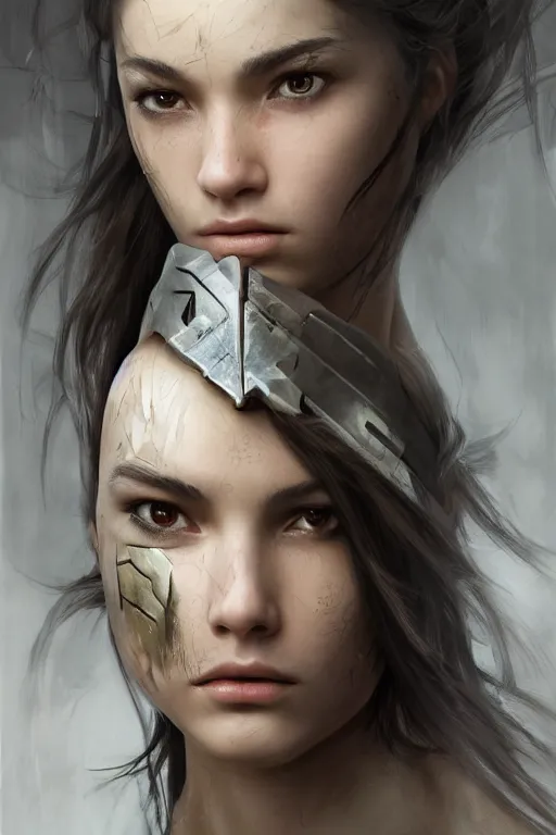 Image similar to a photorealistic painting of an attractive young girl, partially clothed in battle armor, olive skin, long dark hair, beautiful bone structure, symmetrical facial features, perfect eyes, intricate, elegant, digital painting, concept art, award winning illustration, sharp focus, minimal artifacts, from Metal Gear, in the style of Ruan Jia and Mandy Jurgens and Greg Rutkowski, trending on Artstation