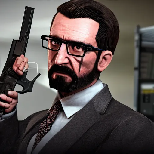 gordon freeman in a suit and glasses holding a gun, | Stable Diffusion ...