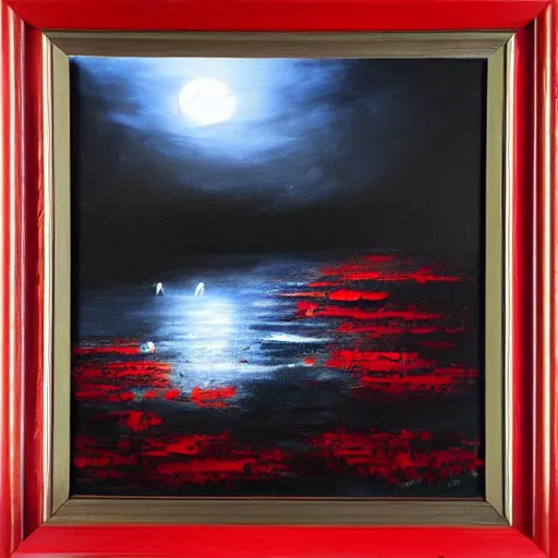 Image similar to rain, moon, knight and princess, oil painting, red and black, bloom, detailed, coherent like dalle 2