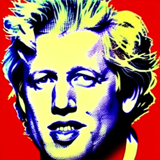 Image similar to epic professional digital painting of boris johnson with messy hair, repeated pattern in marilyn diptych by andy warhol, epic, stunning, gorgeous, much wow, masterpiece.